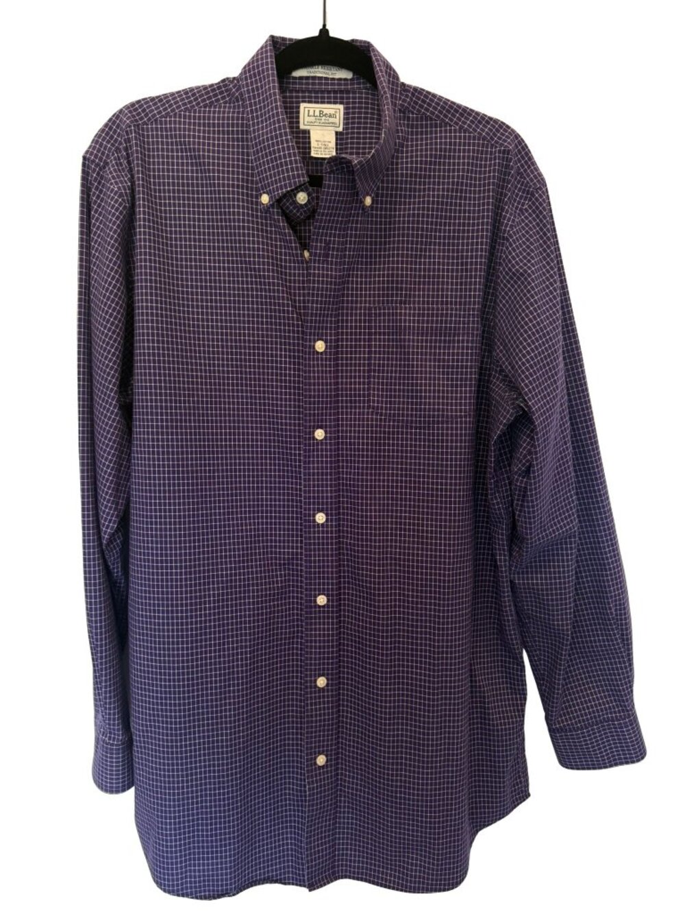L.L.Bean Men’s L Tall Purple Check Wrinkle Resistant Button Down Shirt